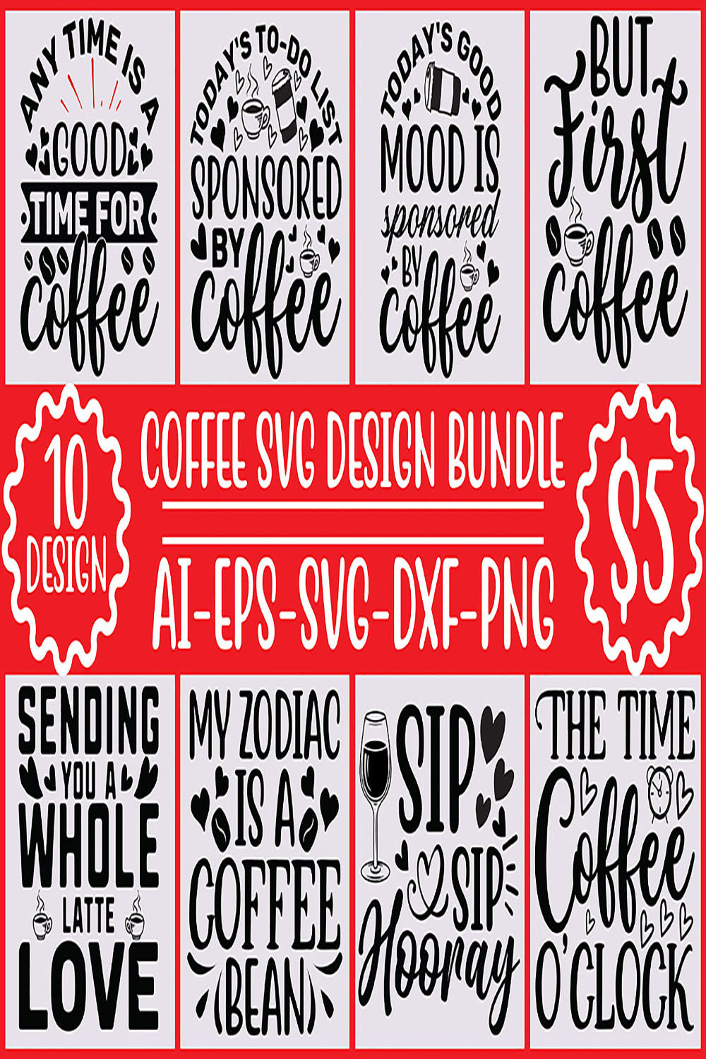 10 Coffee SVG Design Bundle Vector Template pinterest preview image.
