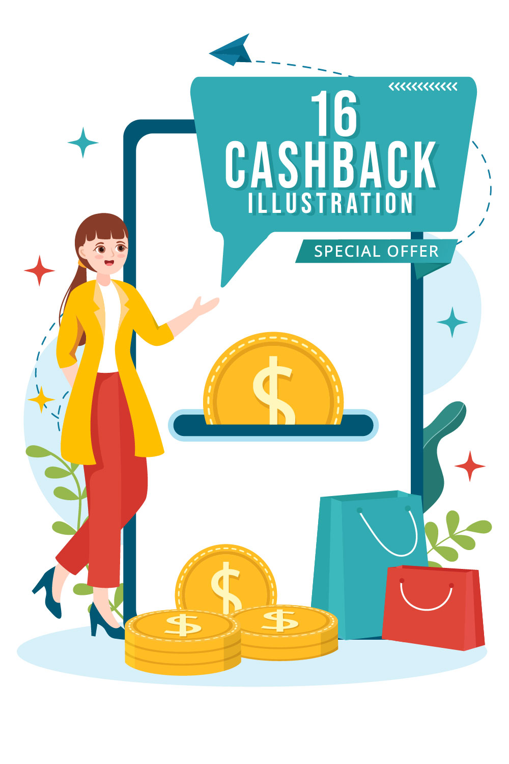 16 Cashback Vector Illustration pinterest preview image.