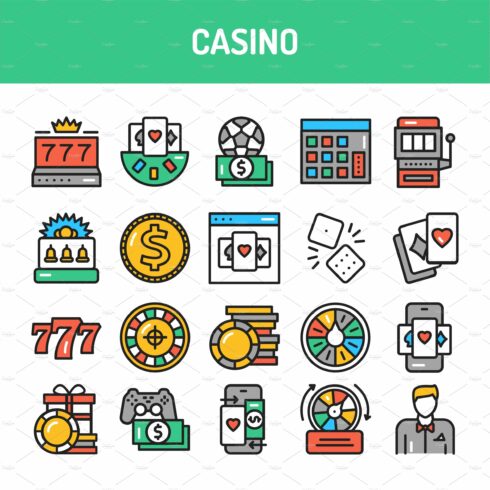 Casino line icons set. Isolated cover image.