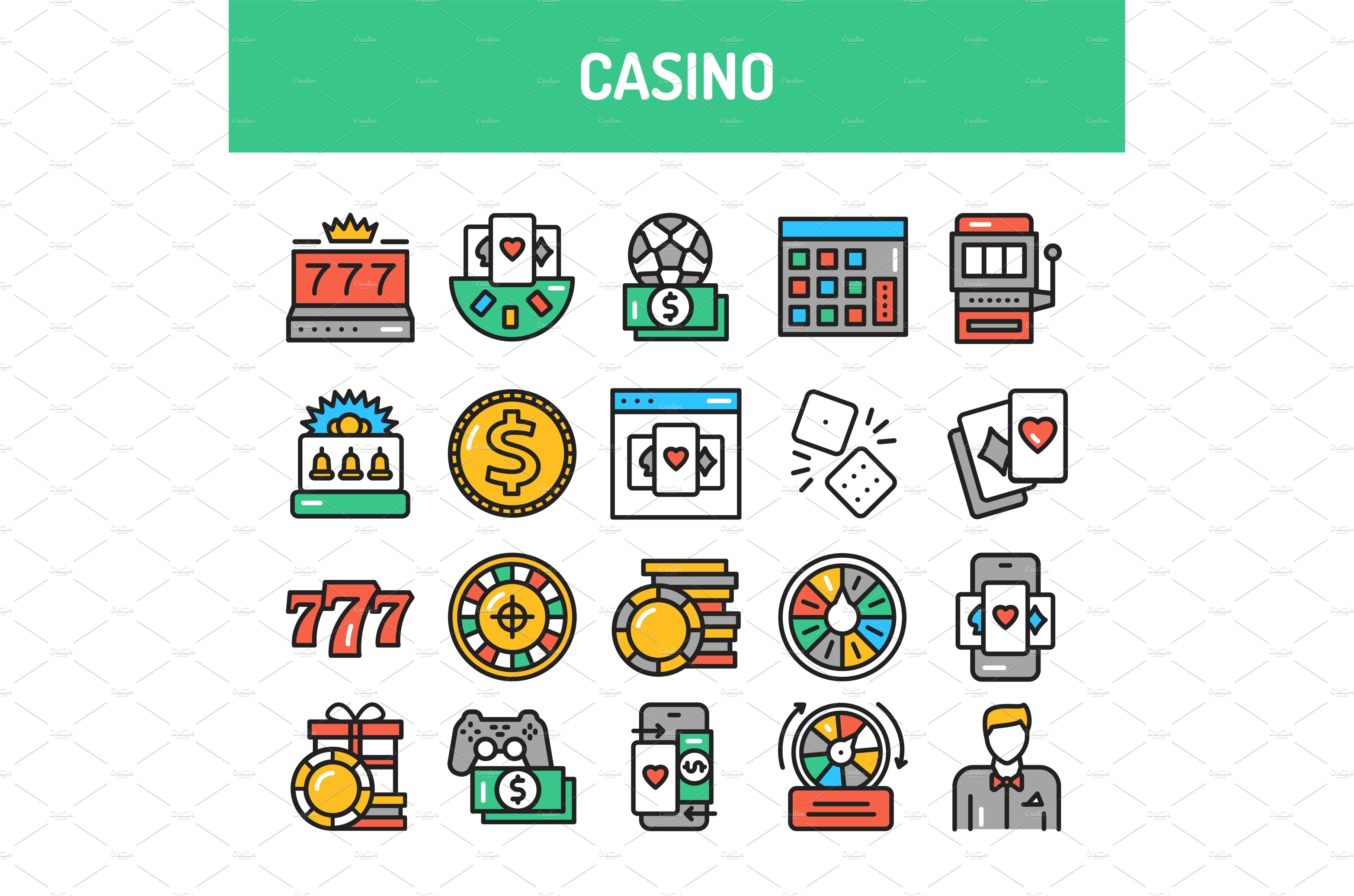 Casino line icons set. Isolated cover image.