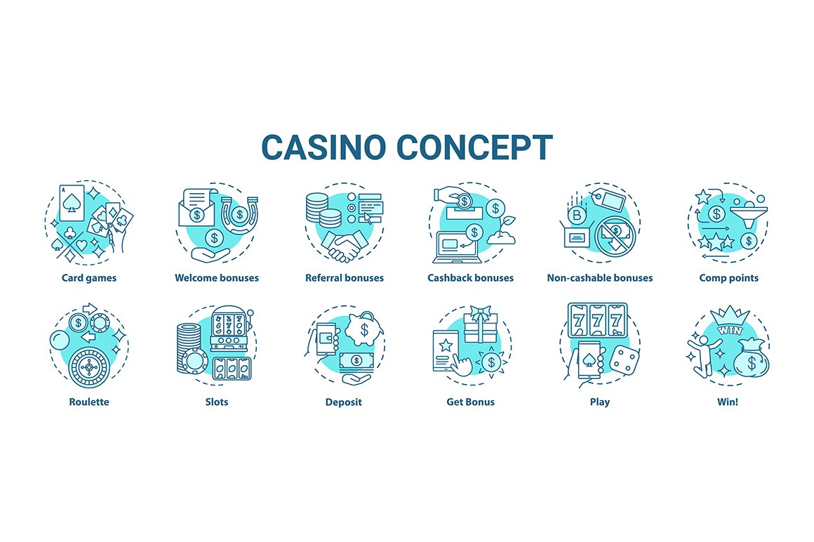 Casino concept icons set cover image.