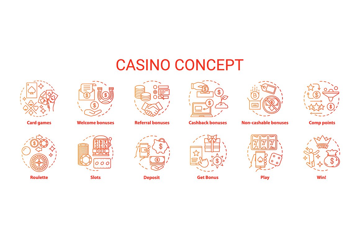 Casino concept icons set cover image.