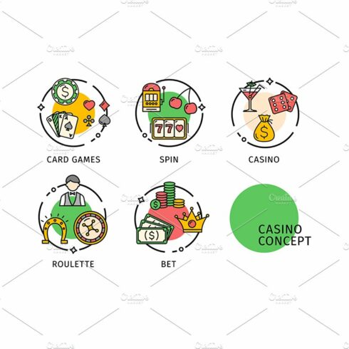Casino Thin Line Icons Labels cover image.