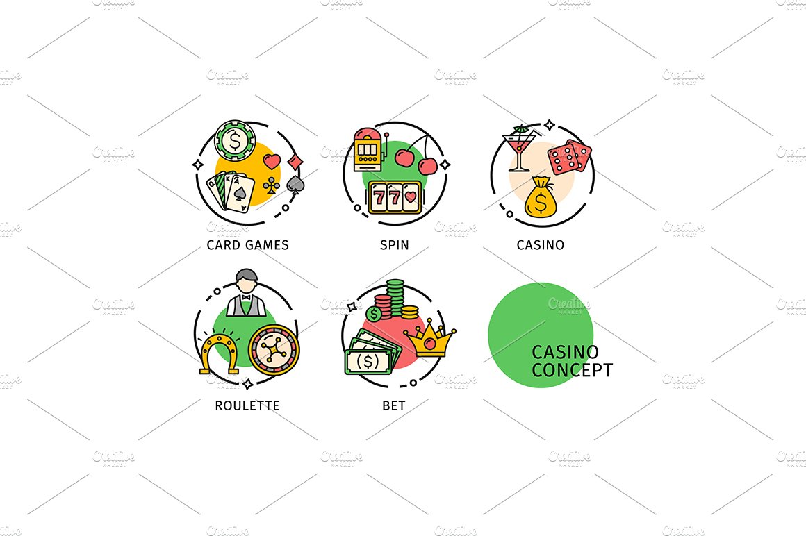 Casino Thin Line Icons Labels cover image.