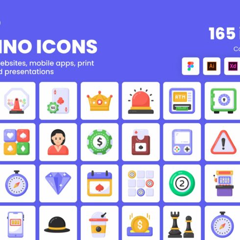 Flat Detailed Casino Icons cover image.