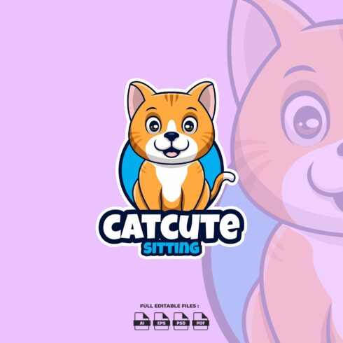 Cat Cute Sitting Mascot Logo cover image.