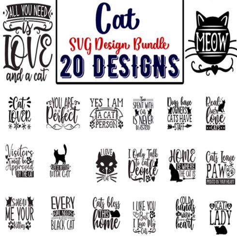Cat quotes Svg bundle cover image.