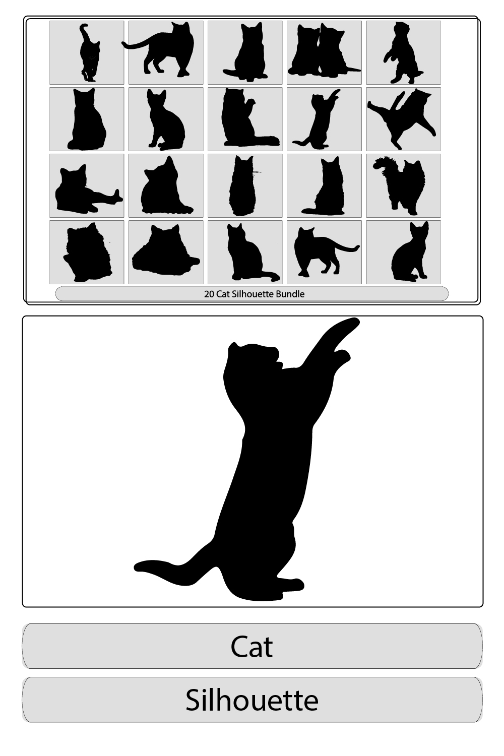 Cats silhouette,black silhouette of a cat,Set of cats Silhouettes,Cats collection - vector silhouette pinterest preview image.