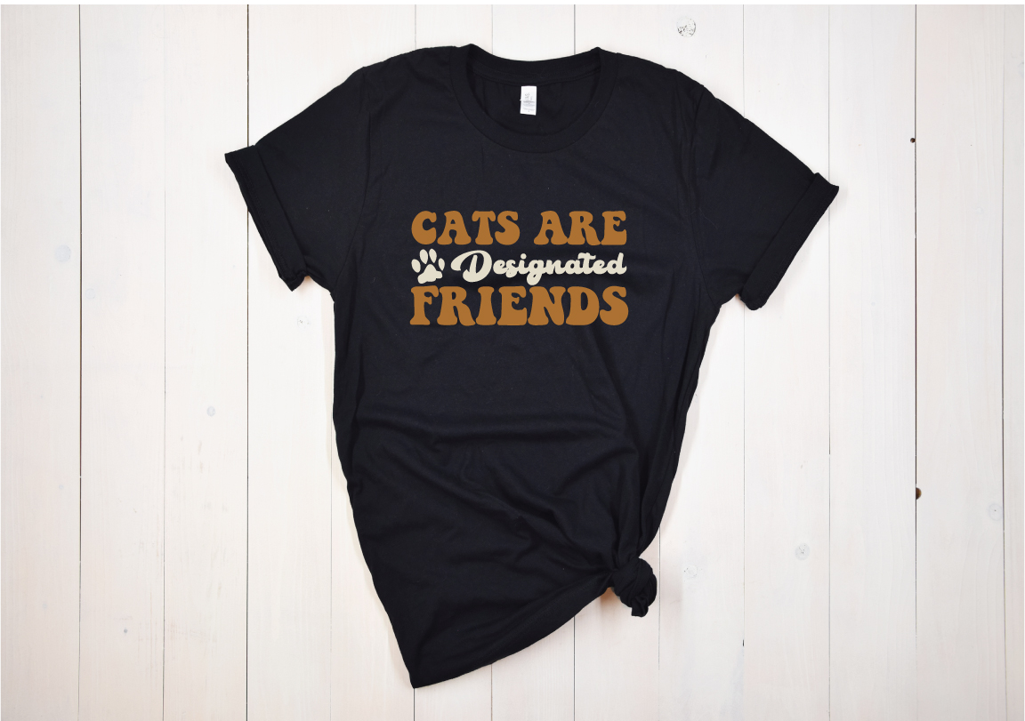 Black t - shirt that says cats are designated friends.