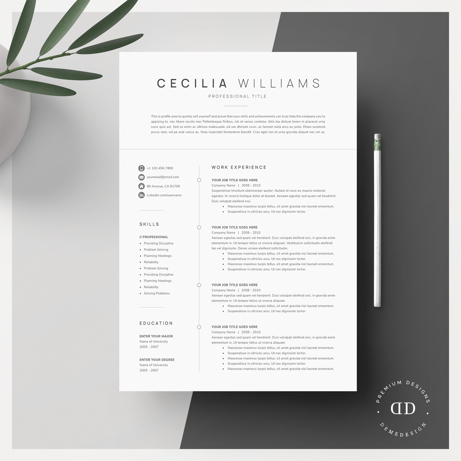 Clean Modern Resume Template cover image.
