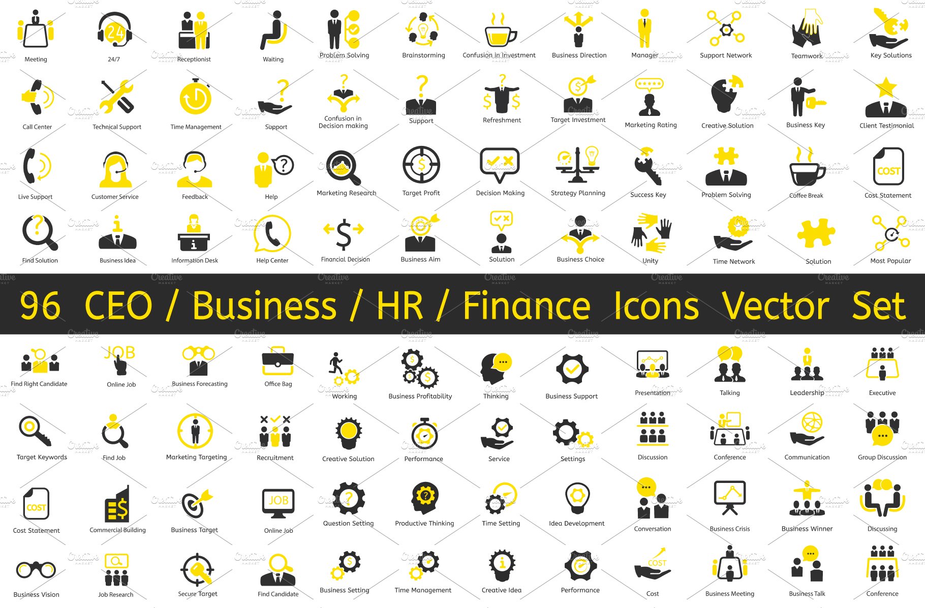 96 CEO / Business / HR vector icons cover image.