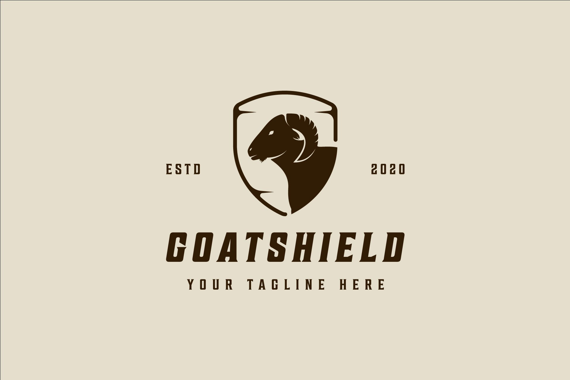 shield and goat logo vintage vector cover image.