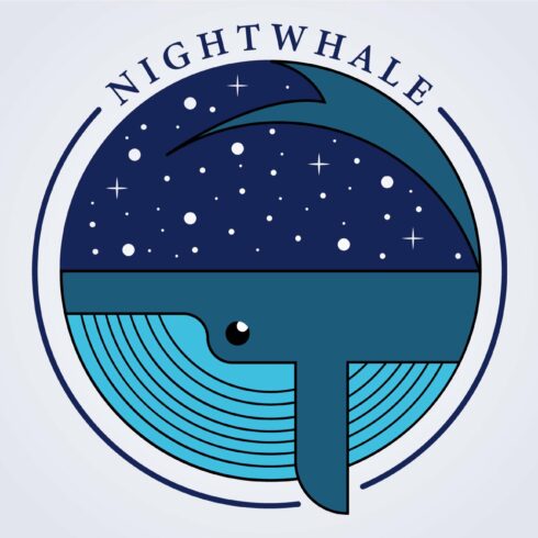 night whale cartoon logo vector cover image.