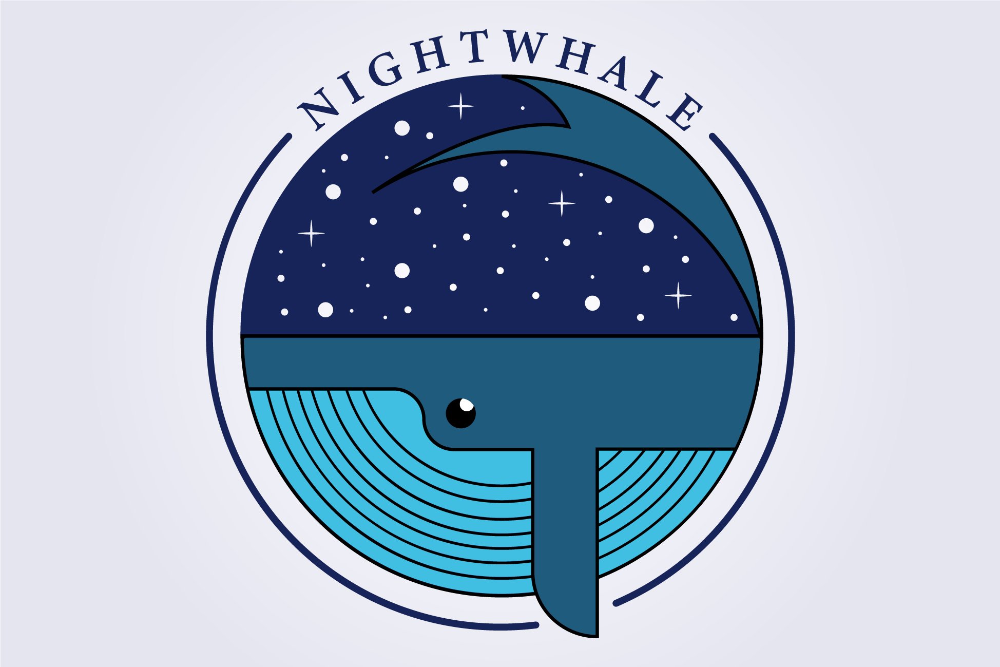 night whale cartoon logo vector cover image.