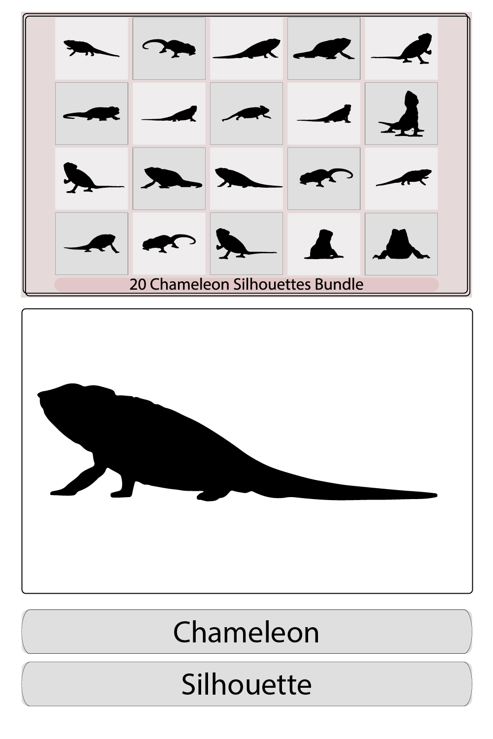 silhouette of a chameleon,Chameleon graphic icon,Chameleon lizard reptile black silhouette,Vector illustration of a chameleon silhouette, pinterest preview image.
