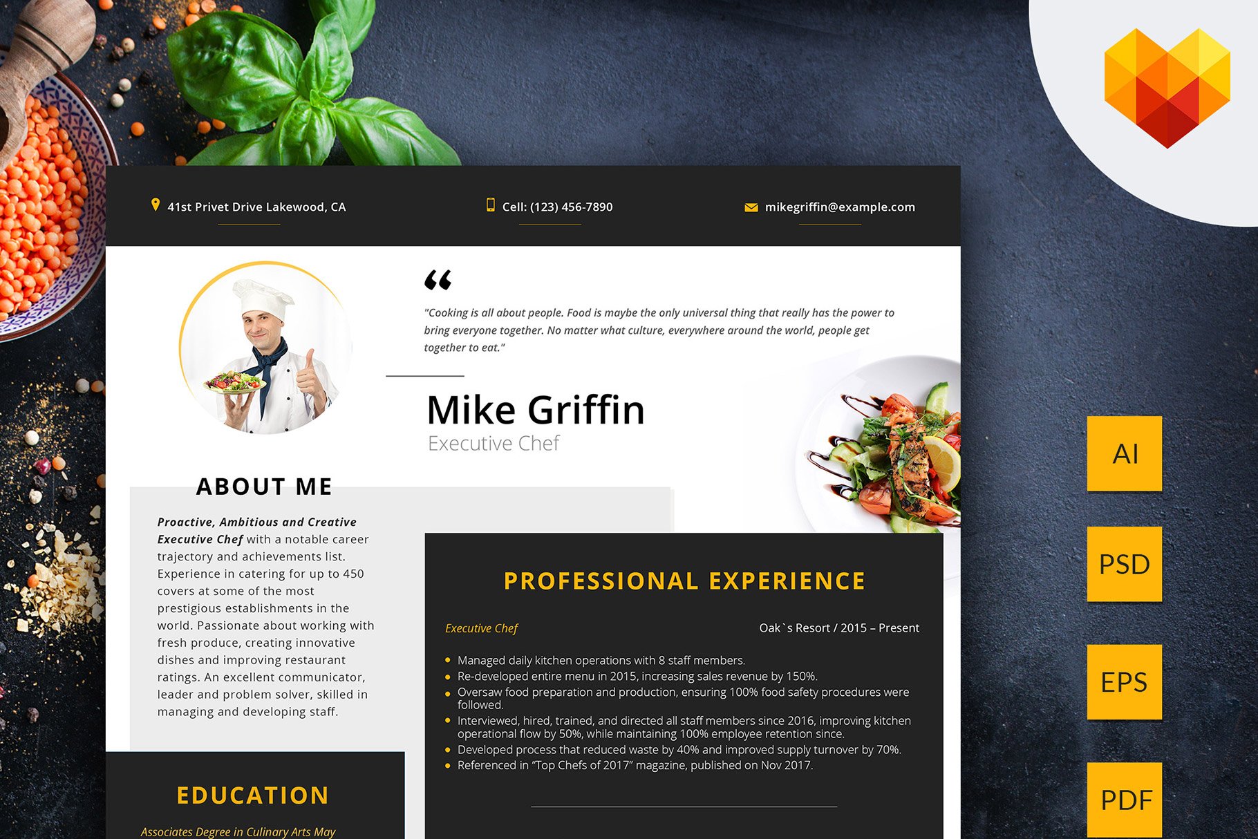 Editable Resume: Executive Chef cover image.