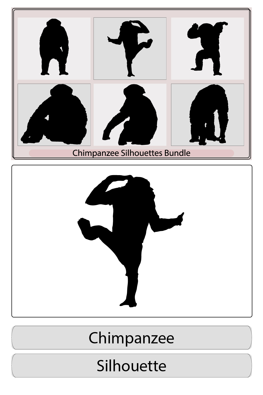 chimpanzee silhouettes,Chimpanzee icon silhouette,Chimpanzee monkey,Monkey silhouette pinterest preview image.