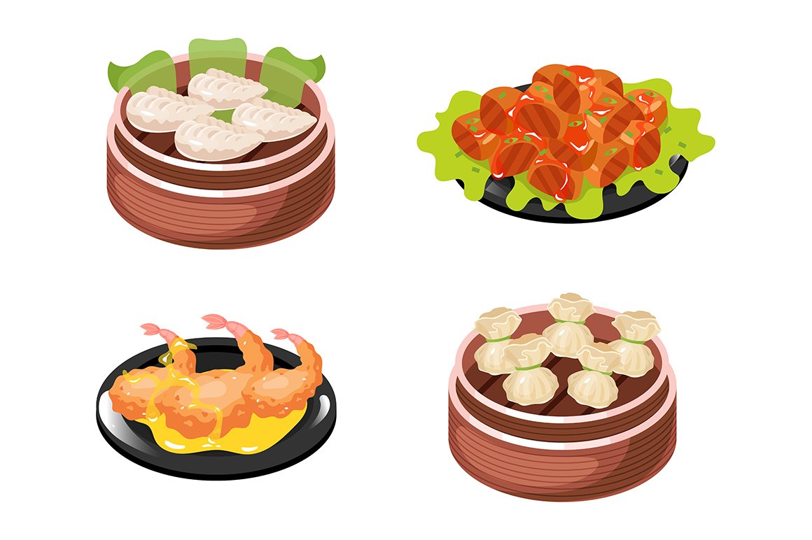 Chinese dishes color icons set cover image.