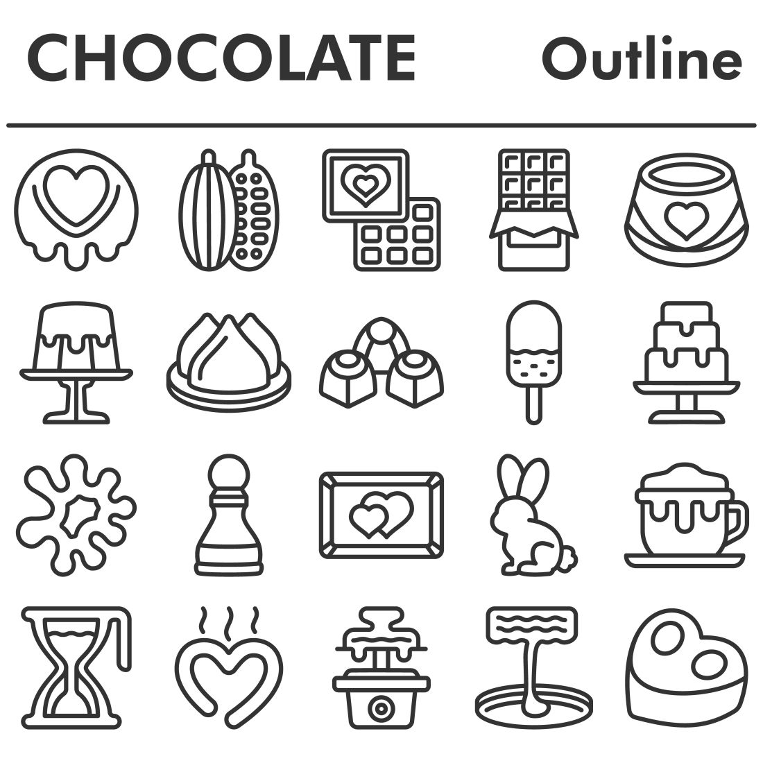 Chocolate icons set, outline style cover image.