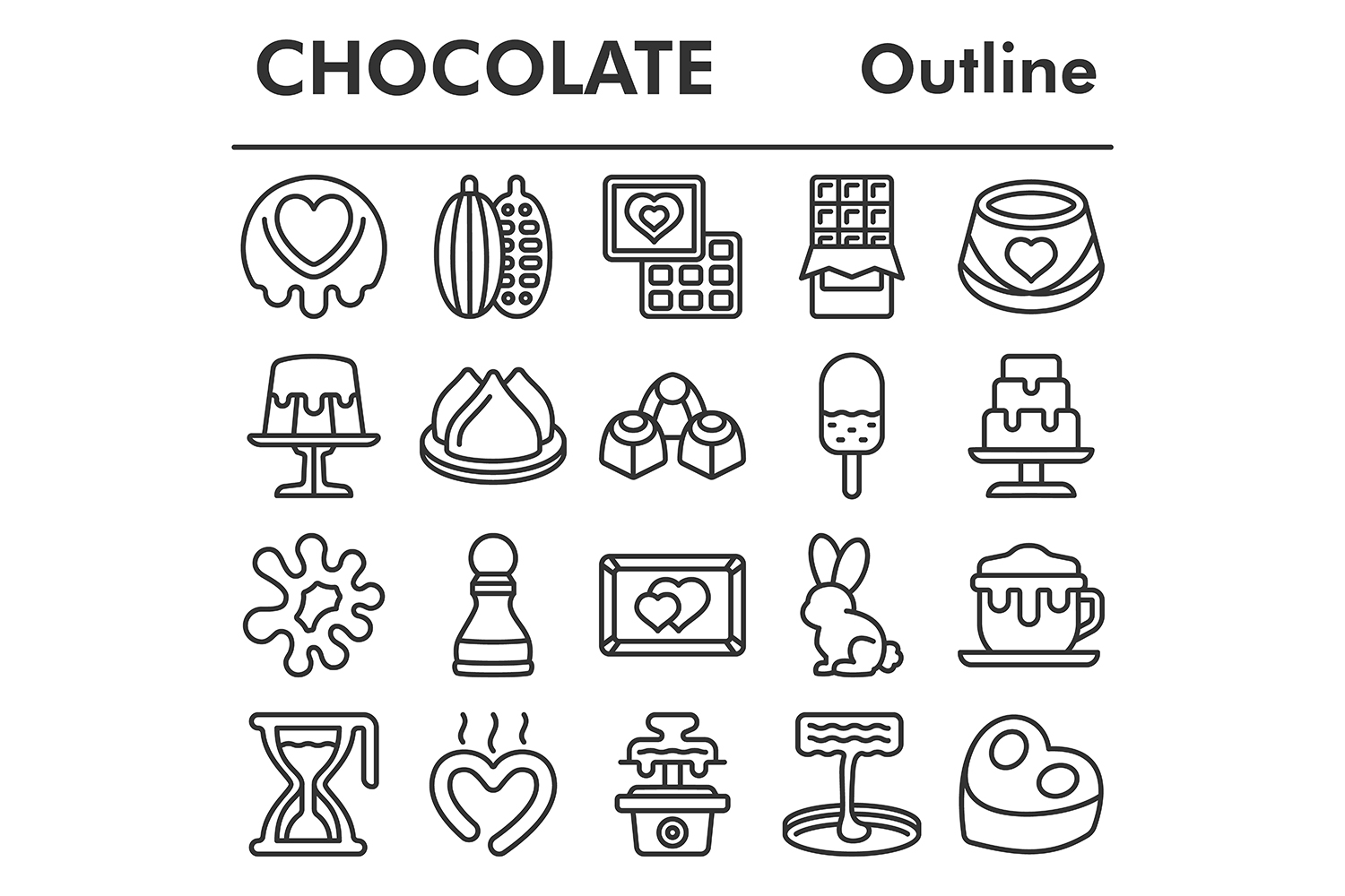 Chocolate icons set, outline style pinterest preview image.