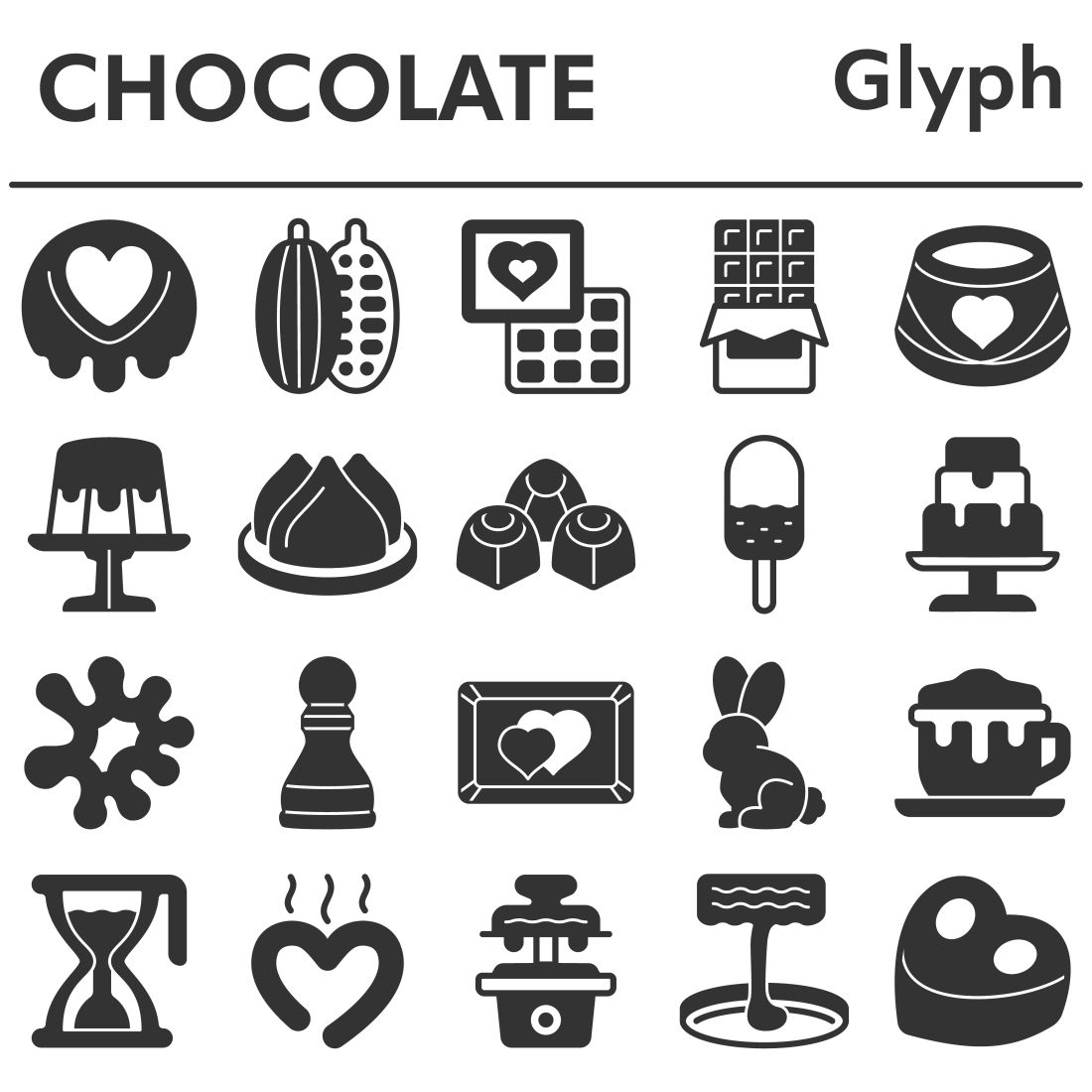 Chocolate icons set, glyph style cover image.