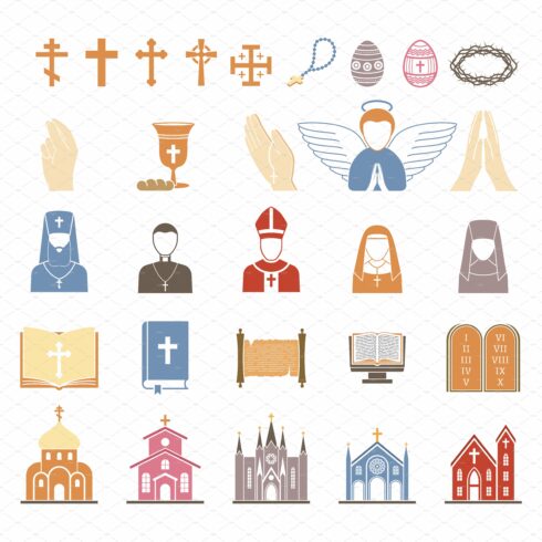 Vector christian religion icons cover image.