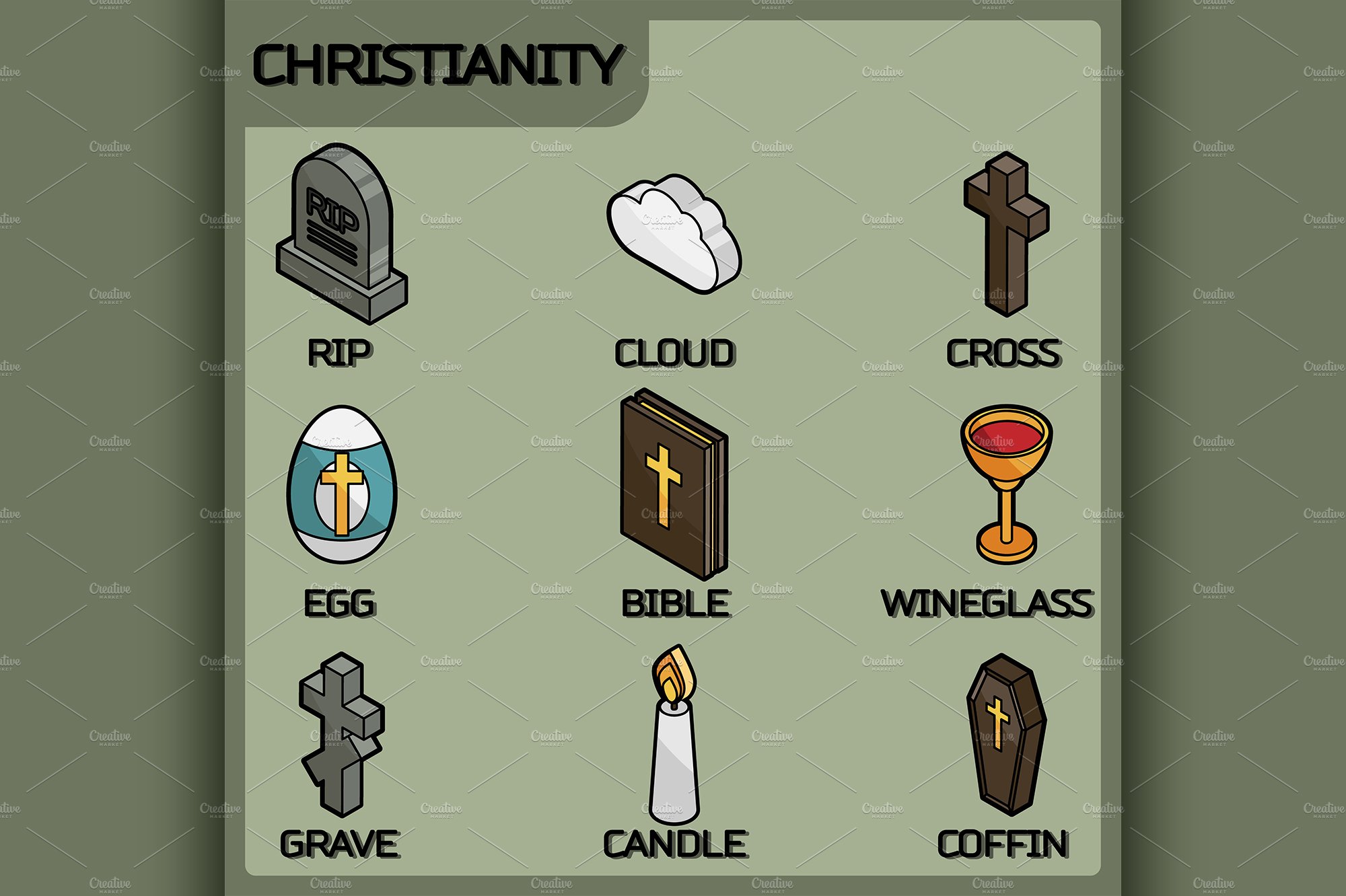 Christianity color icons cover image.