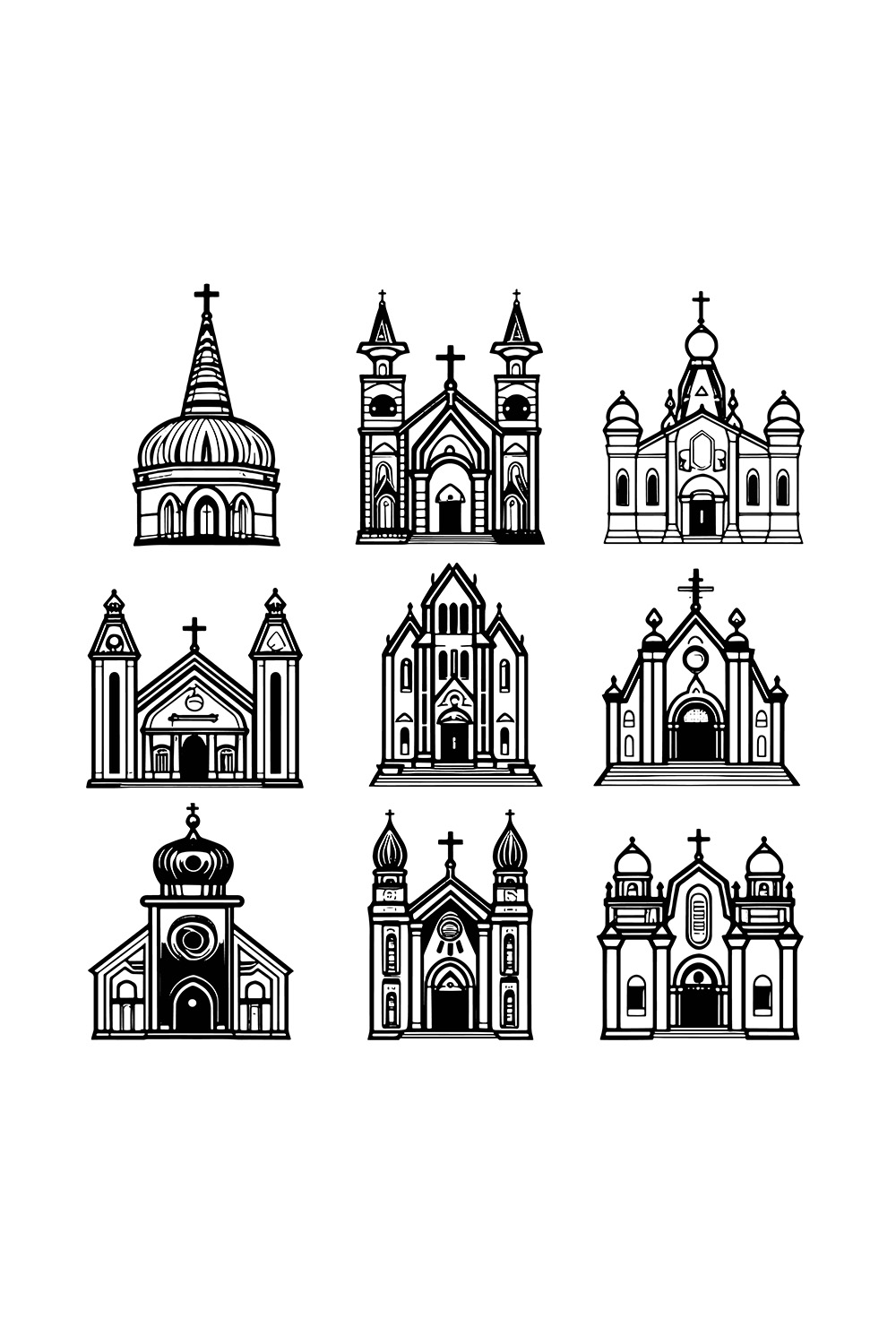 9 Church Icons Bundle Set Illustration pinterest preview image.
