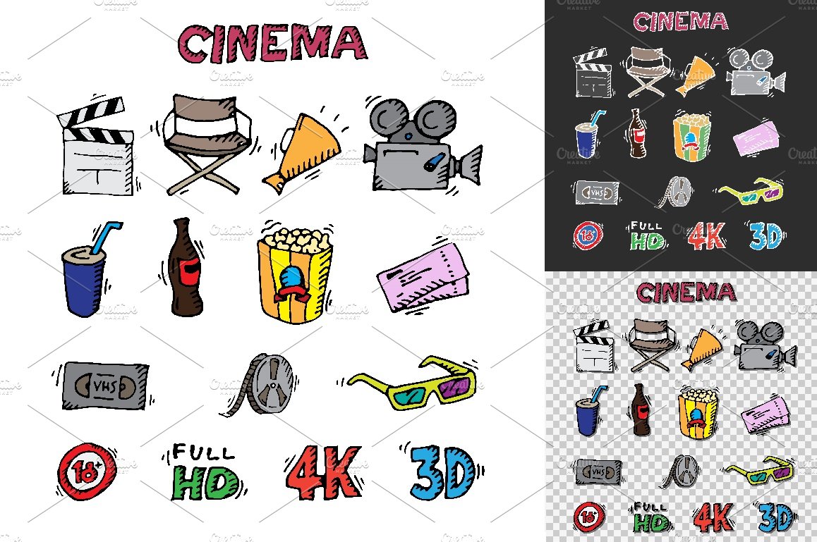 Cinema icons set cover image.