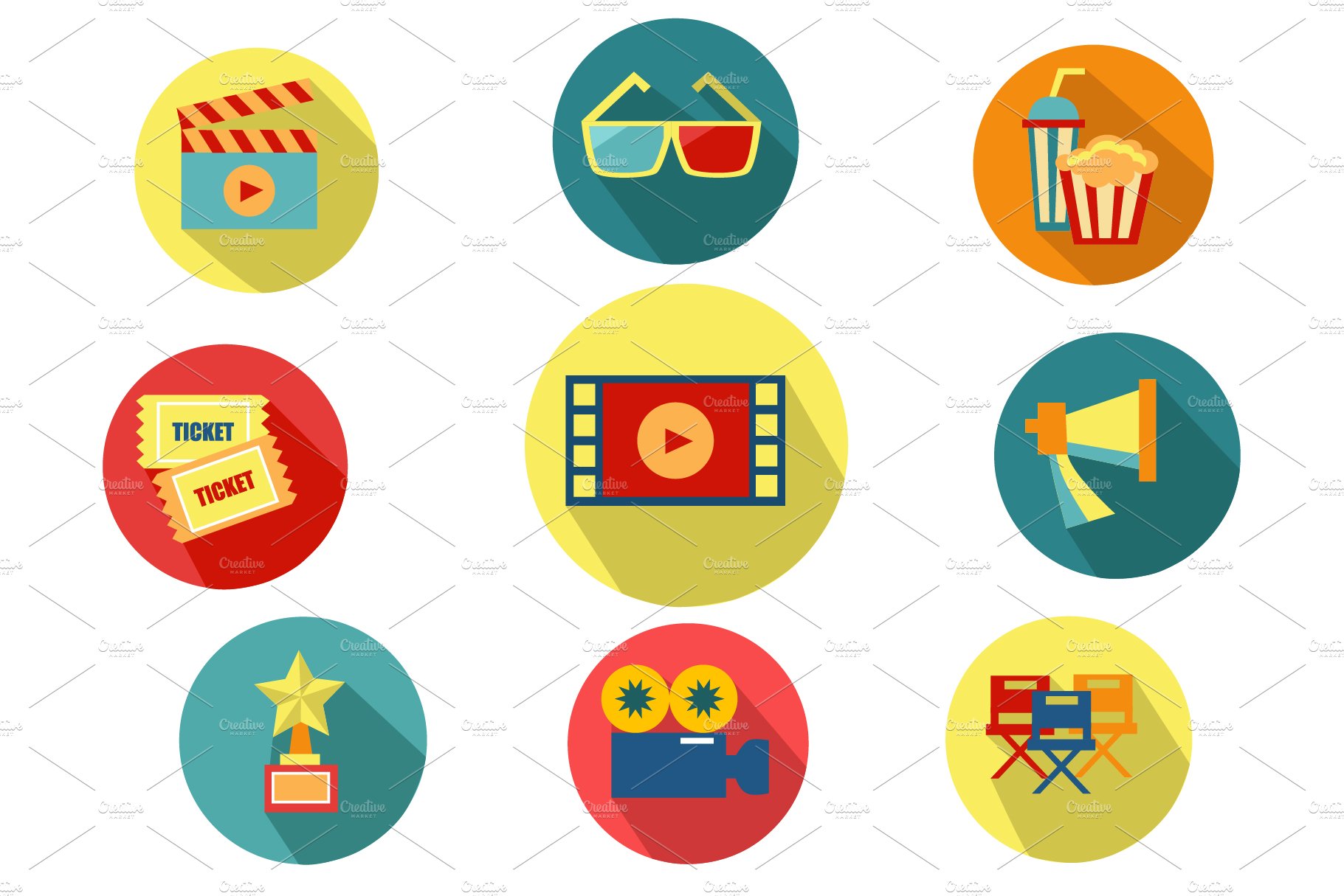 Cinema flat icons cover image.