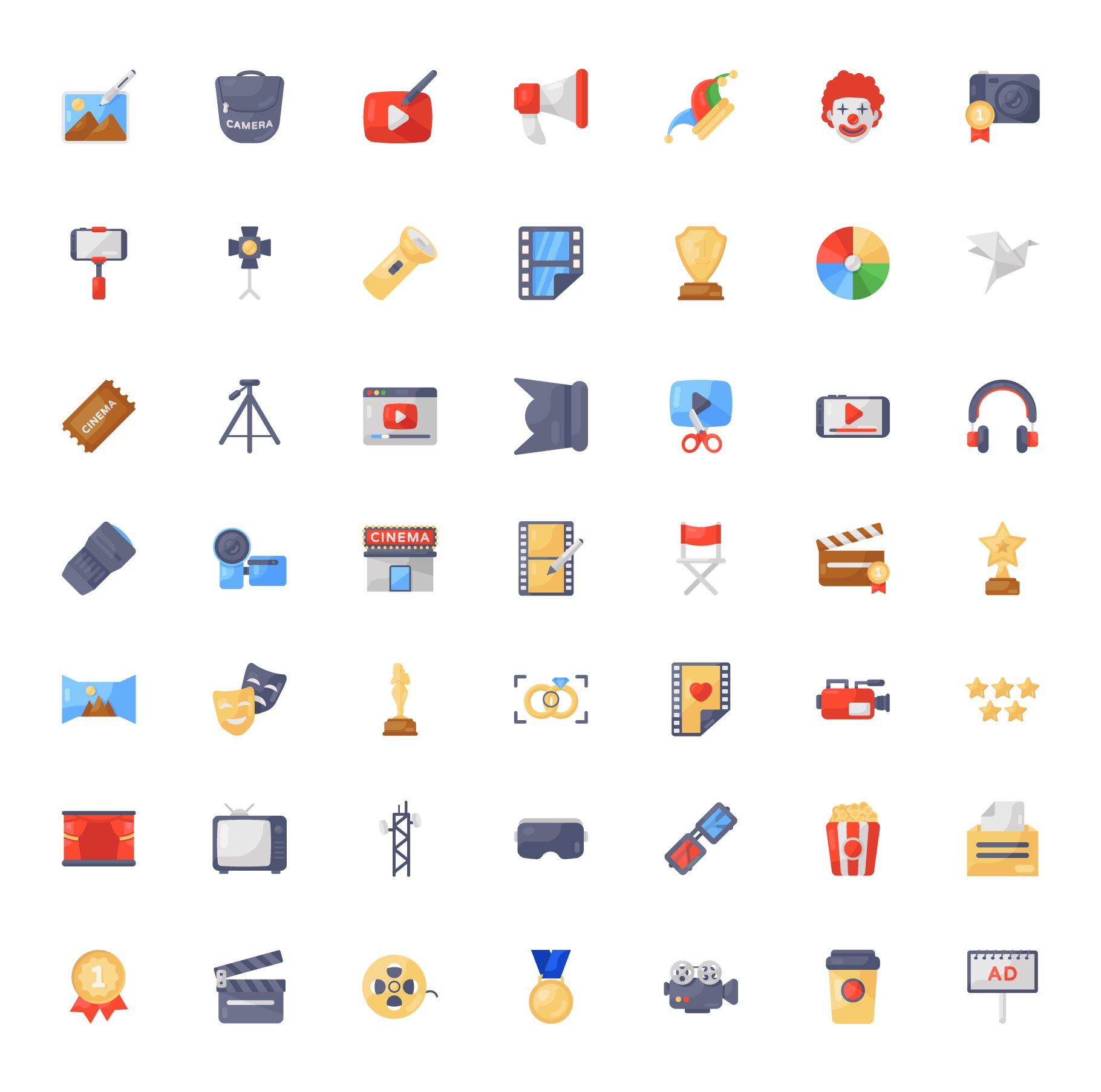 cinema and multimedia icons full preview flat 705