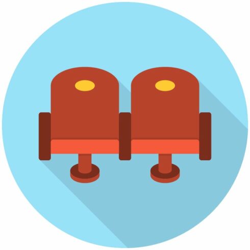 Cinema chair flat icon cover image.