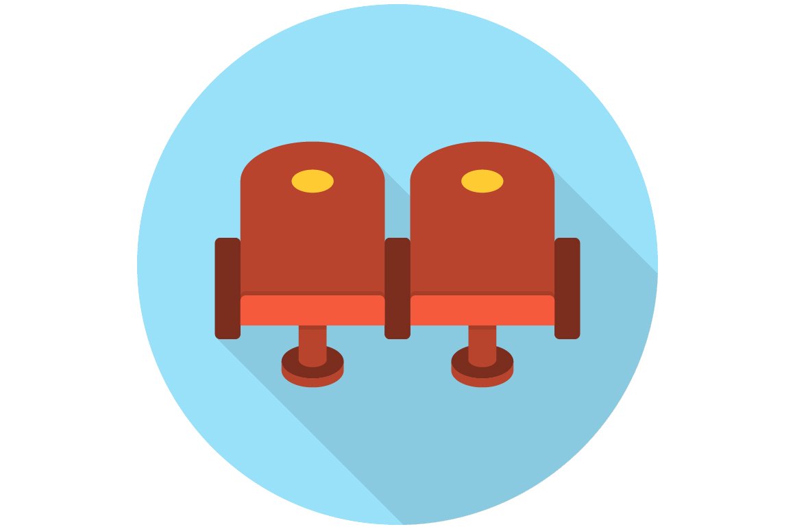 Cinema chair flat icon cover image.