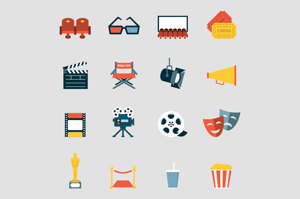 Cinema icons flat cover image.