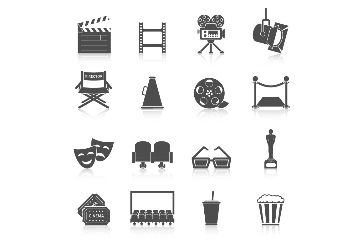 Cinema icons set cover image.