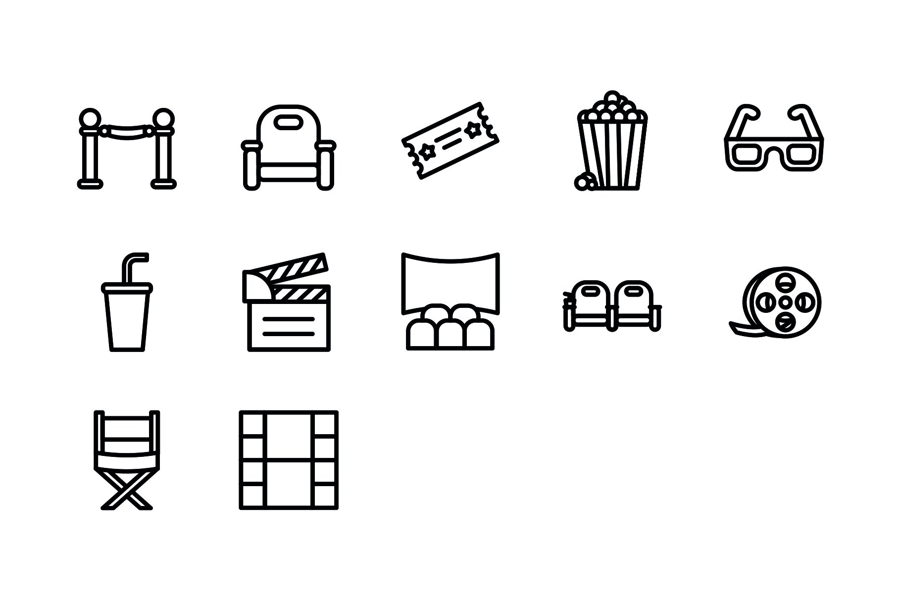 12 cinema icons set preview image.