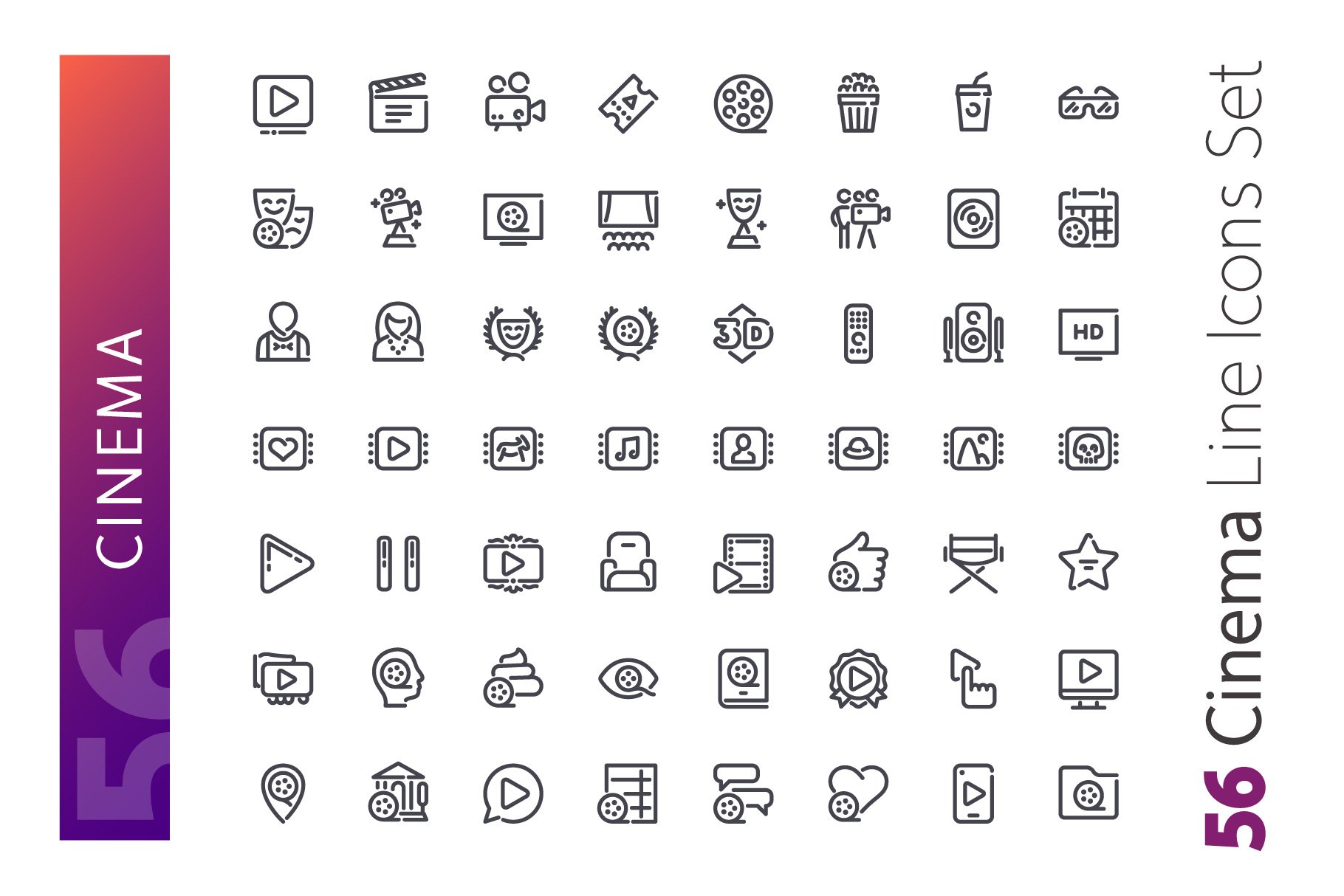 Cinema Line Icons Set preview image.