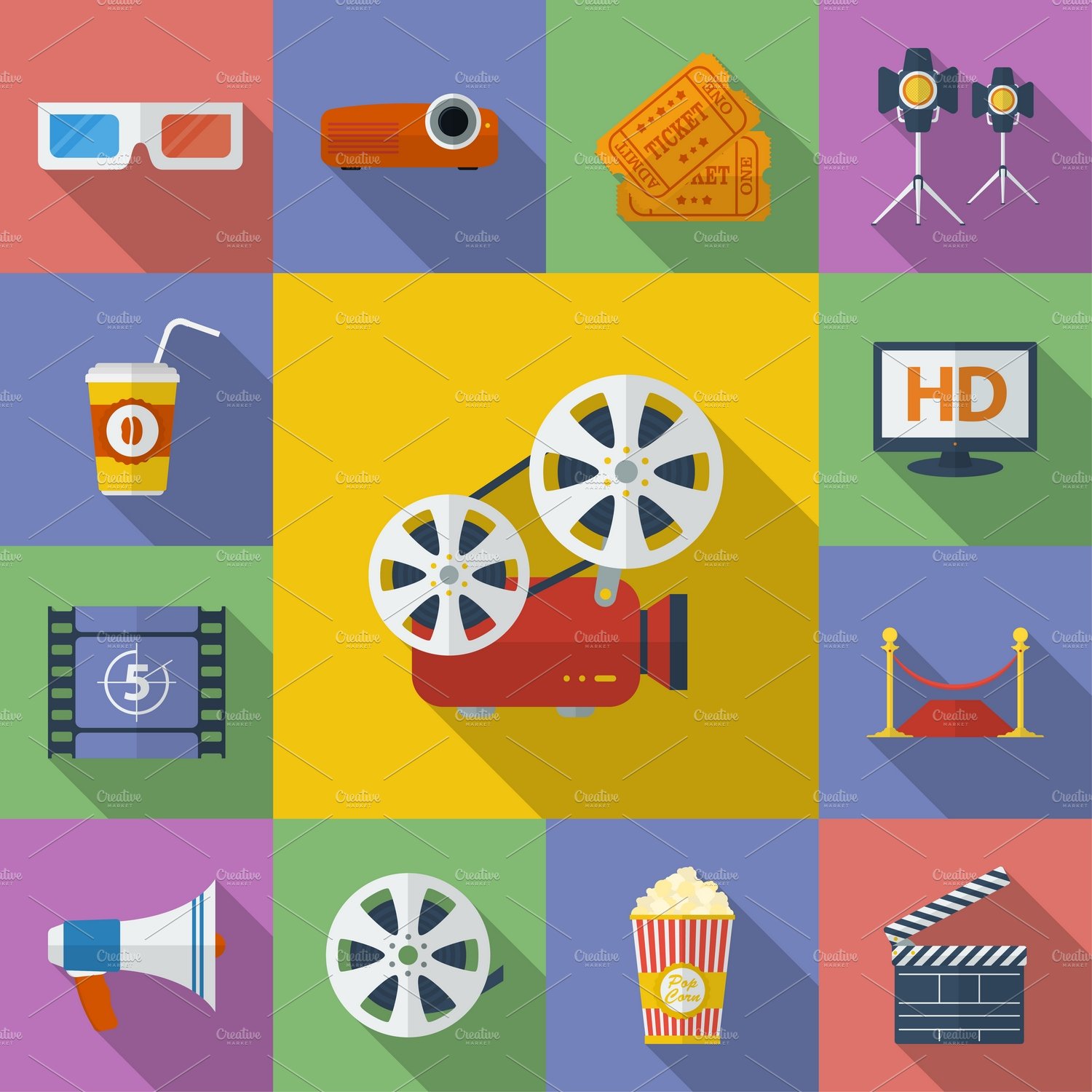 Set of 13 Cinema, Movie icons. cover image.