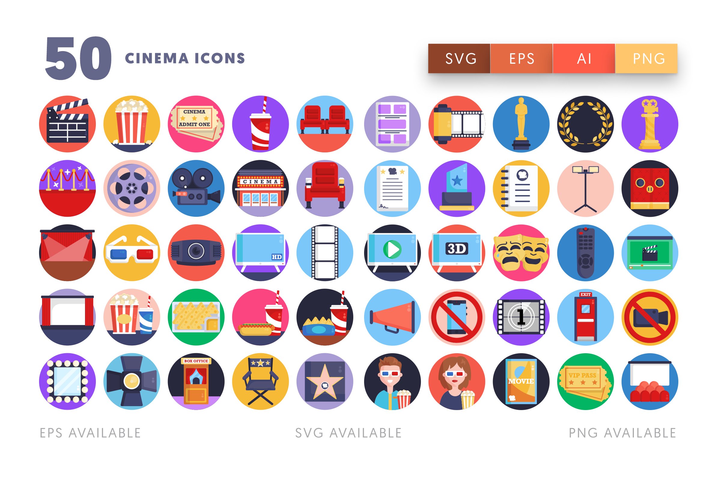 50 Cinema Icons preview image.