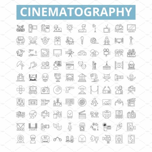 Cinematography icons, line symbols cover image.