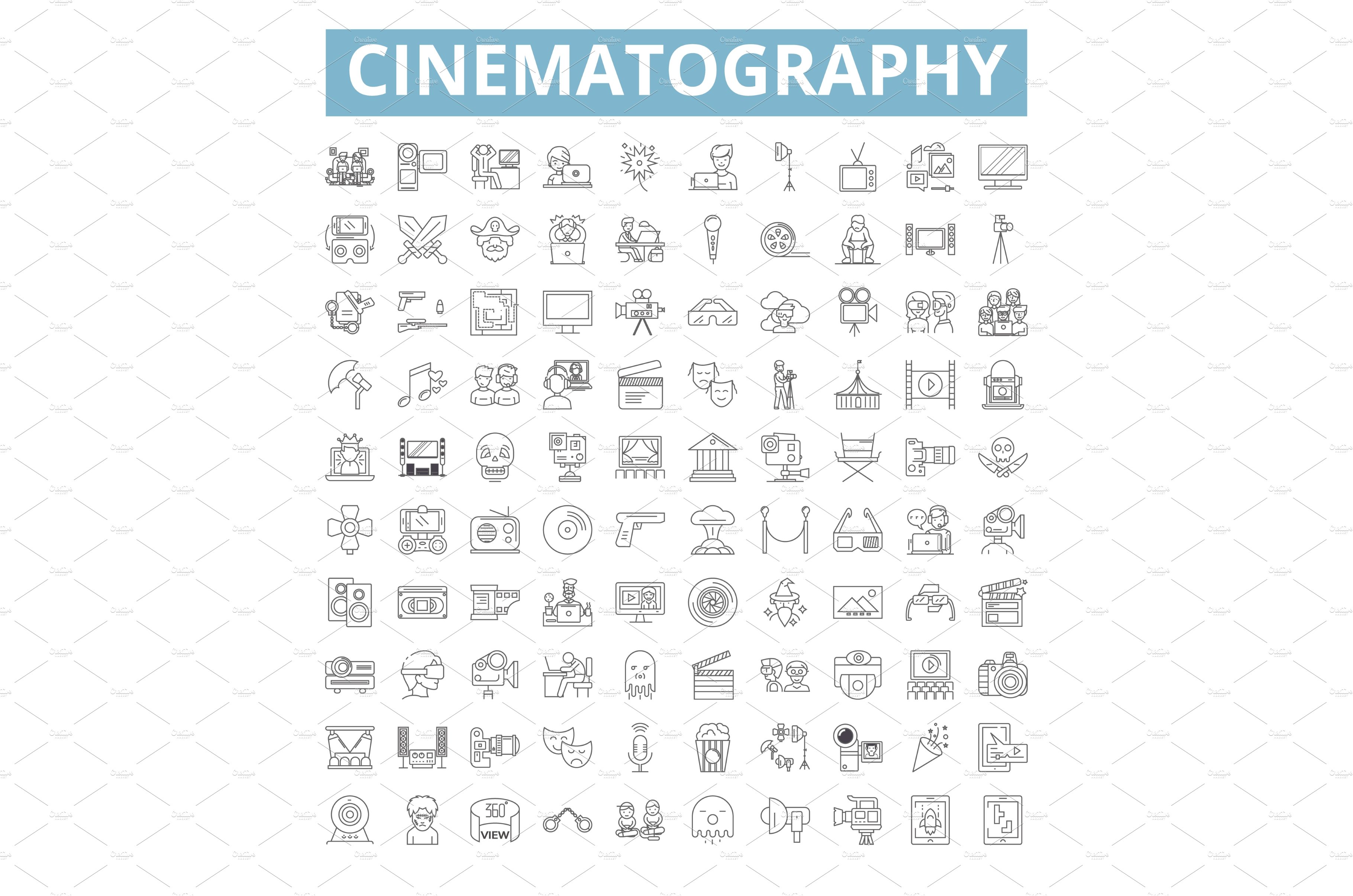 Cinematography icons, line symbols cover image.