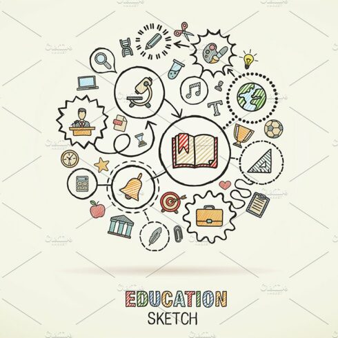 Education hand draw sketch icons cover image.
