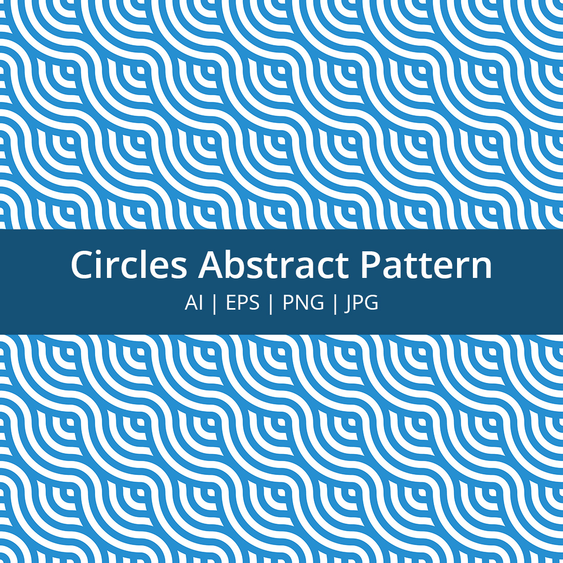 Blue and white pattern with the words circles abstract pattern.