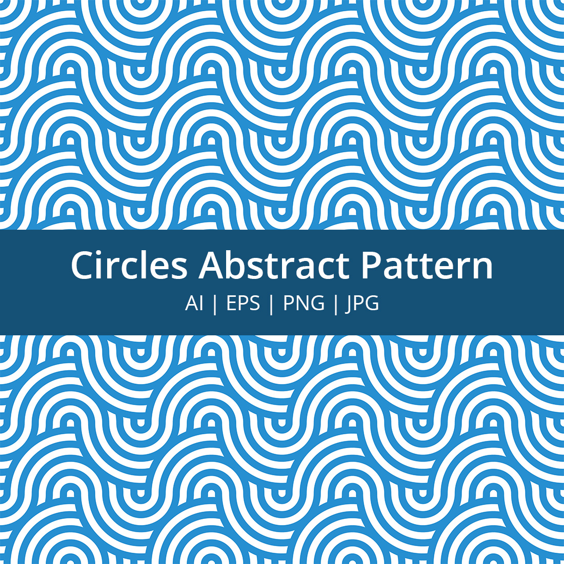 Blue and white pattern with the words circles abstract pattern.