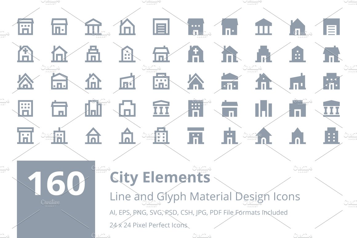 160 City Material Design Icons cover image.