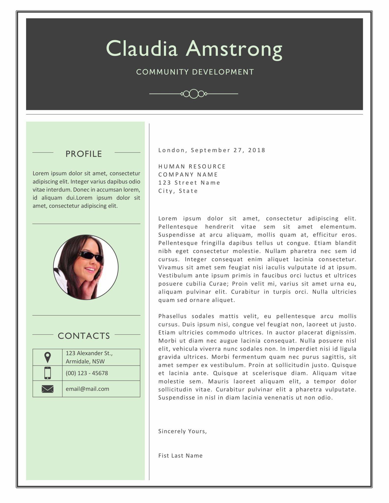 Green photograph resume template - Cl 516 1583x2048 