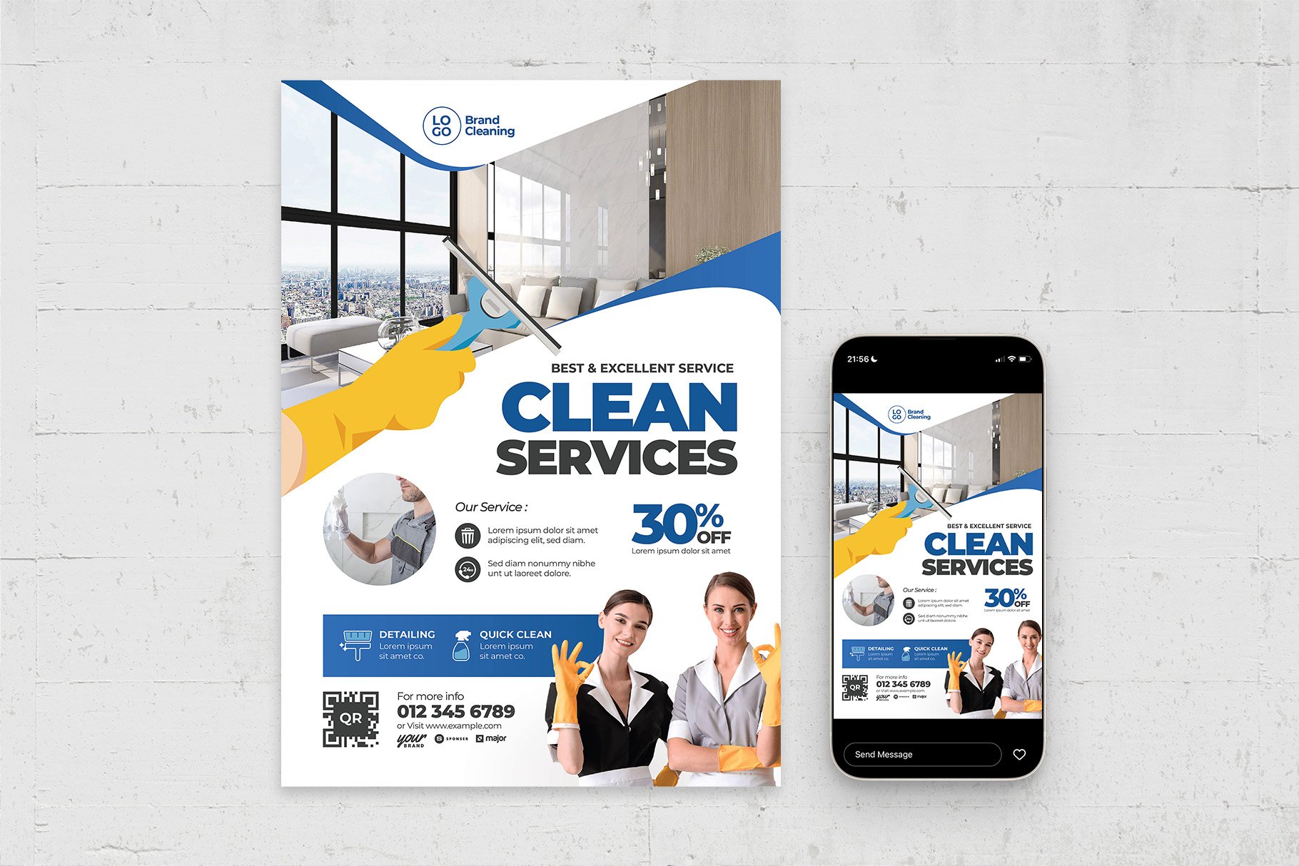 Cleaning Service Flyer Template preview image.
