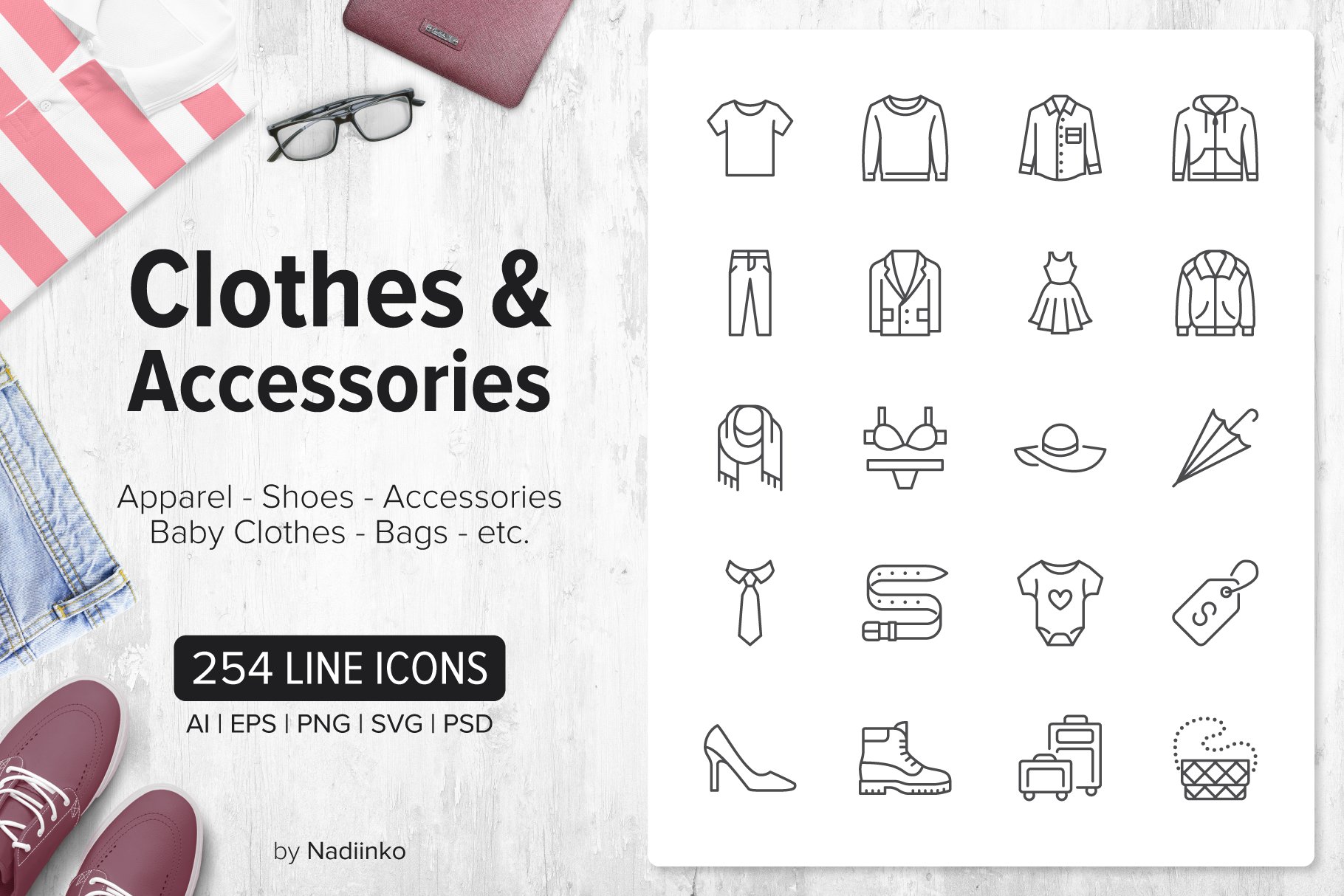 254 Clothes & Accessories Icons cover image.