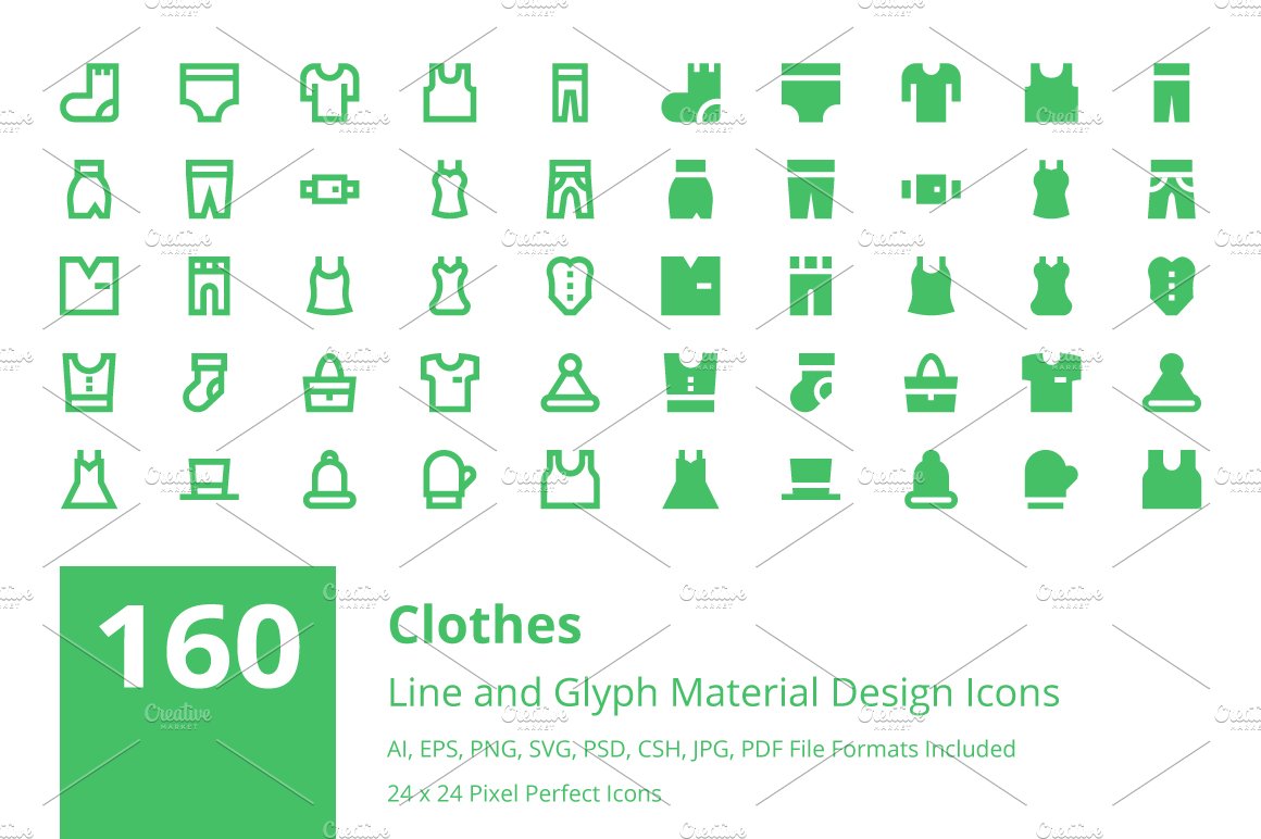 160 Clothes Material Design Icons cover image.