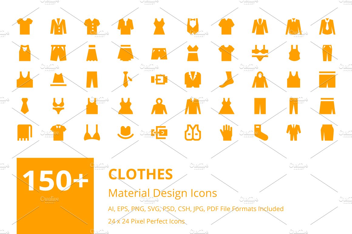 150+ Clothes Material Design Icons cover image.